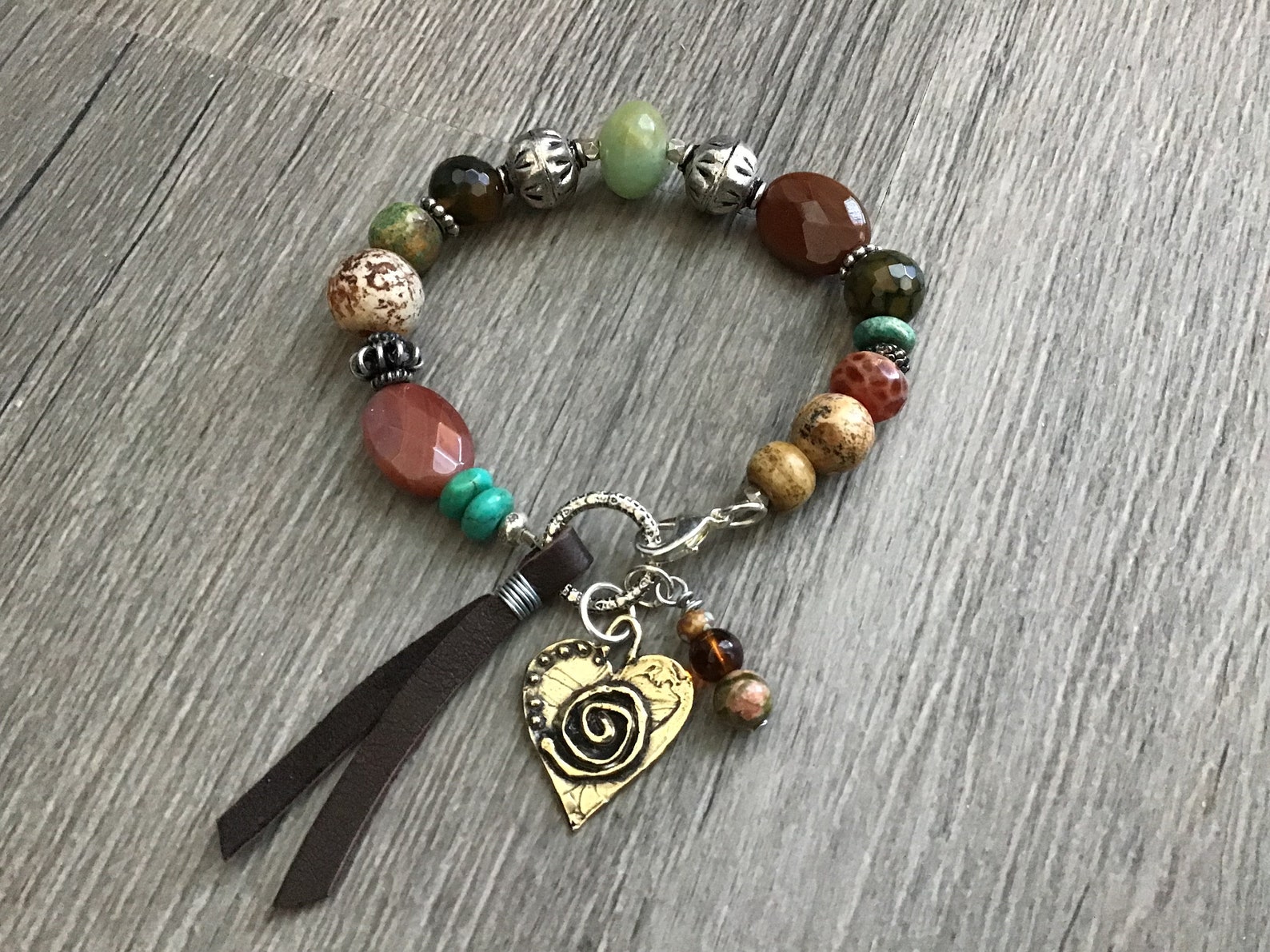 Multi Gemstone Boho Bracelet Sundance Style Bracelet Heart - Etsy