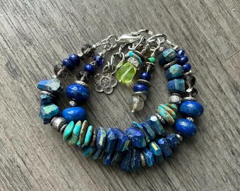 Blue Lapis Lazuli Bracelet, Mystic Lapis Bracelet, Turquoise, Sterling Handcrafted Wrist Art, NorthernLitesJewelry