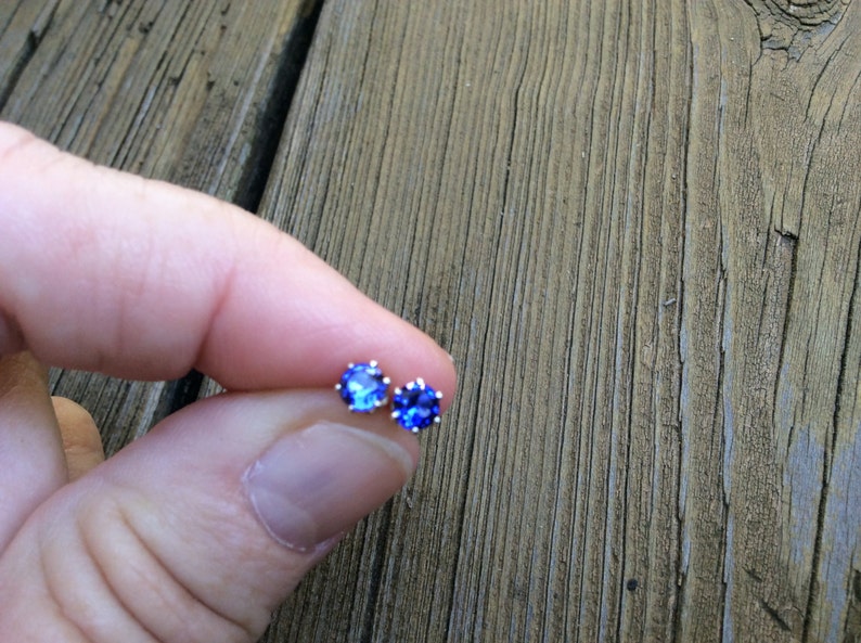 Tanzanite Stud Earrings, Blue Tanzanite Studs, Cubic Zirconia, Blue Studs, Ear Bling, Tiny Studs, Gold Filled or Sterling Studs image 5