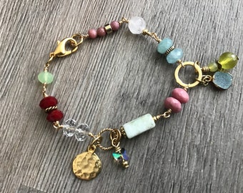 Colorful and Unique Sundance Style Bracelet, Multi Gemstone Mix, Unusual Jewelry, OOAK Gemstone Bracelet