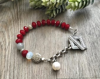 Red Gemstone Bracelet, Labradorite, Multi Gemstone Mix, NorthernLitesJewelry, Holiday Jewelry