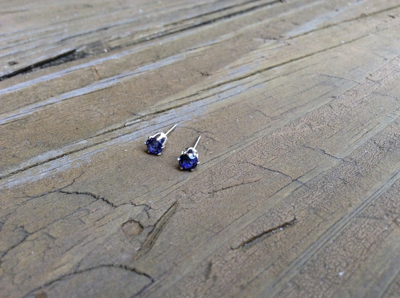 Tanzanite Stud Earrings, Blue Tanzanite Studs, Cubic Zirconia, Blue Studs, Ear Bling, Tiny Studs, Gold Filled or Sterling Studs image 4