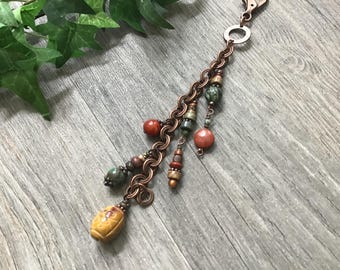 Red Creek Jasper Purse Charm, Southwestern Handbag Accessory, Beaded Bag Charm, Purse Jewelry, Boho Southwest Jewelry, Multi Gemstones