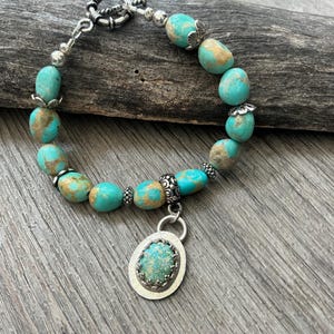 Mexican Turquoise Bracelet, Campitos Turquoise, Gemstone Pendant, Sterling Silver Toggle Clasp image 7