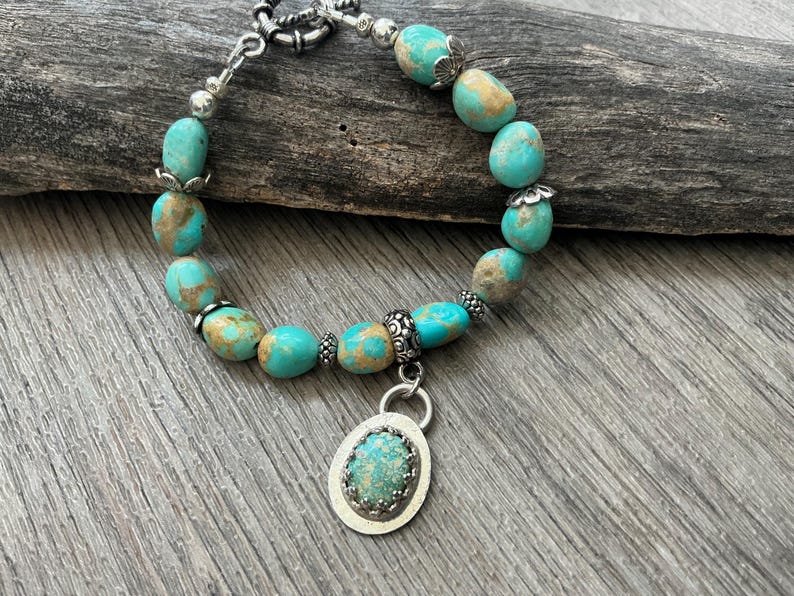 Mexican Turquoise Bracelet, Campitos Turquoise, Gemstone Pendant, Sterling Silver Toggle Clasp image 7