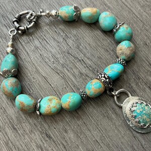 Mexican Turquoise Bracelet, Campitos Turquoise, Gemstone Pendant, Sterling Silver Toggle Clasp image 5