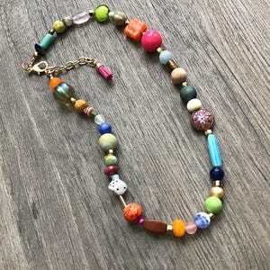 Multi Colors Beaded Necklace, Colorful Bright Boho Necklace, Handcrafted Unique Jewelry, Handmade Statement Necklace, Mix Of Beads