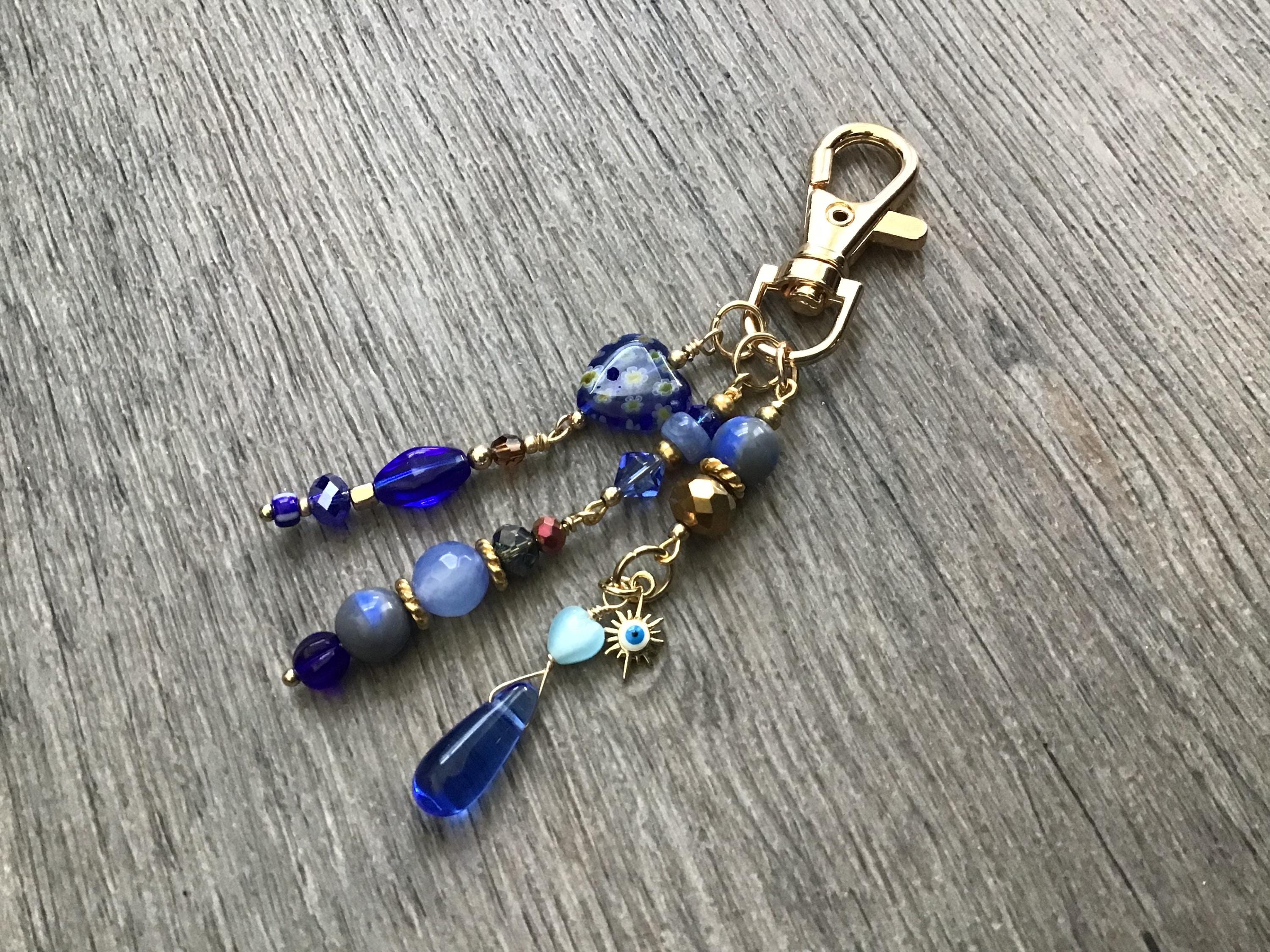 Handmade Beaded Blue Purse Accessory, Jewelry For Handbag Or Purse, Charm Jewelry Dangle, Bling For Purse
