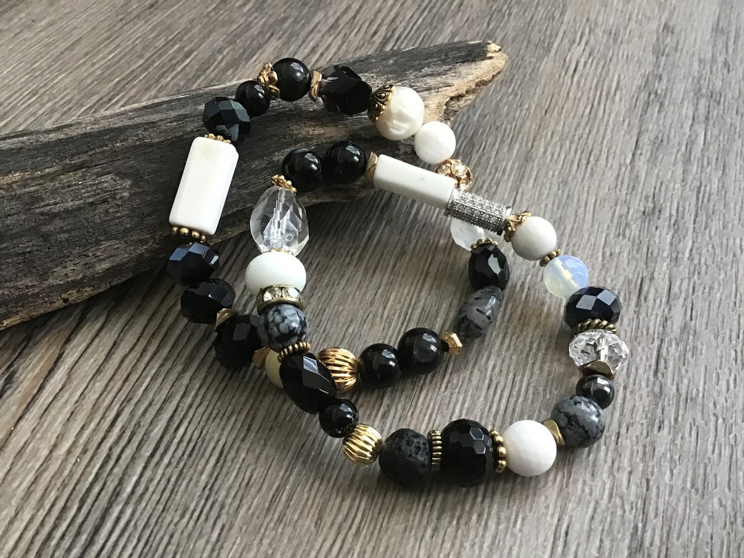 Black Onyx Multi Strand Natural Gemstone Bracelet with Arrow Charm main image 0