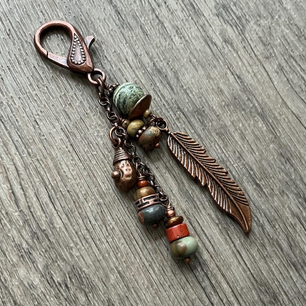 Southwest Red Creek Jasper Purse Dangle Charm, Western Purse Jewelry, Boho Copper Bag Bling