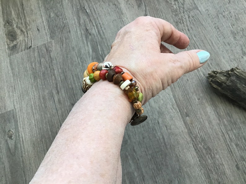 Colorful Multi Strand Boho Bracelet Bohemian OOAK Bracelet Handmade Chunky Bracelet Mixed Gemstones Earthy Colors Bead Mix