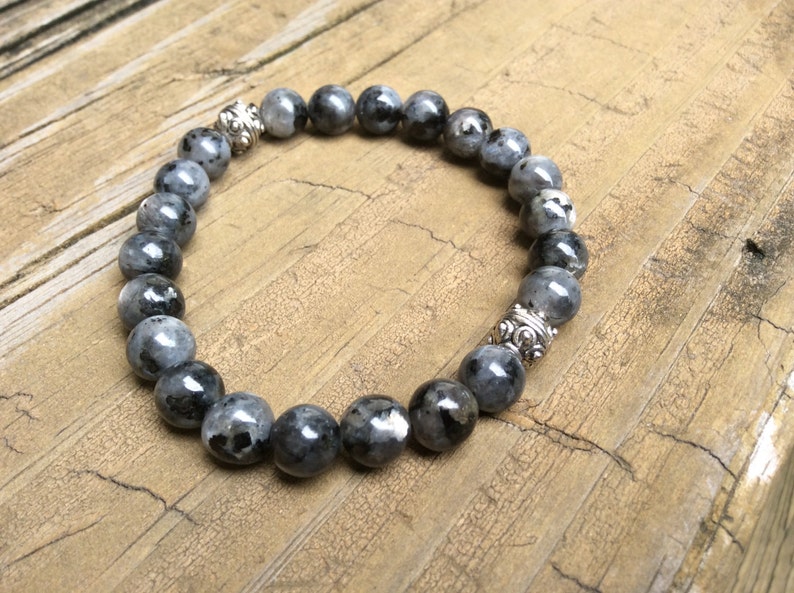 Bali Silver Beads Blue Flash Labradorite Gemstone Jewelry Boho Gray Mystic Labradorite Bracelet