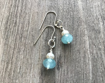 Birthstone For March, Aquamarine Earrings, Blue Gemstone earrings, March Birthstone, Sterling