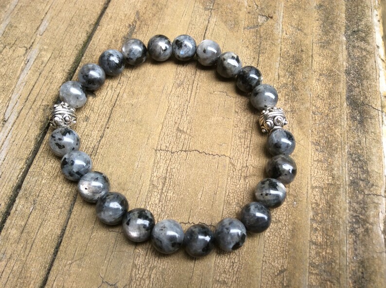 Bali Silver Beads Blue Flash Labradorite Gemstone Jewelry Boho Gray Mystic Labradorite Bracelet