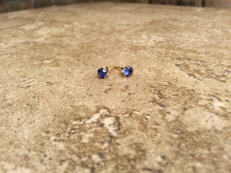 Tanzanite Stud Earrings, Blue Tanzanite Studs, Cubic Zirconia, Blue Studs, Ear Bling, Tiny Studs, Gold Filled or Sterling Studs image 7