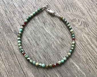 Ultra Skinny African Turquoise Bracelet, Minimalist Layering Bracelet, African Turquoise, Tiny Gemstones, Sterling Silver Clasp