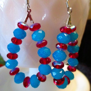 Marie Cranberry Blue Open Drop Crystal Dangle Earrings. | Etsy