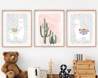 Gray and Blush Nursery Wall Art, Llama Prints, PRINTABLE Boho Nursery Wall Art, Llama Decor, Llama Baby Shower Gift, Set of 3, 103