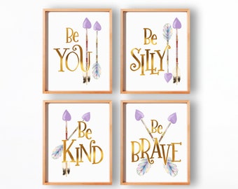 Be Brave, Be Kind, Purple Nursery Decor, Boho Nursery Wall Art, Arrow Art Prints, PRINTABLE ART