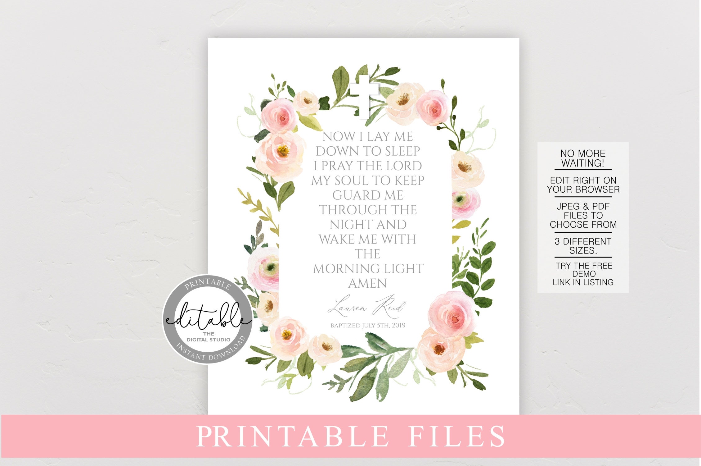 Now I lay me down to sleep EDITABLE Printable Art Baptism | Etsy