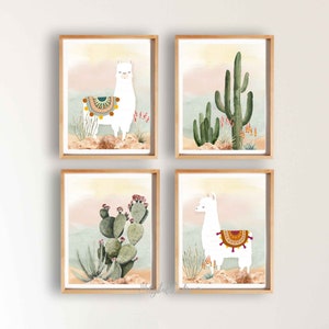 Llama and Cactus Nursery Instant Download, Boy Nursery Decor, Desert PRINTABLE Nursery Art, Llama Print, Boho Nursery Art, Set of 4, 209