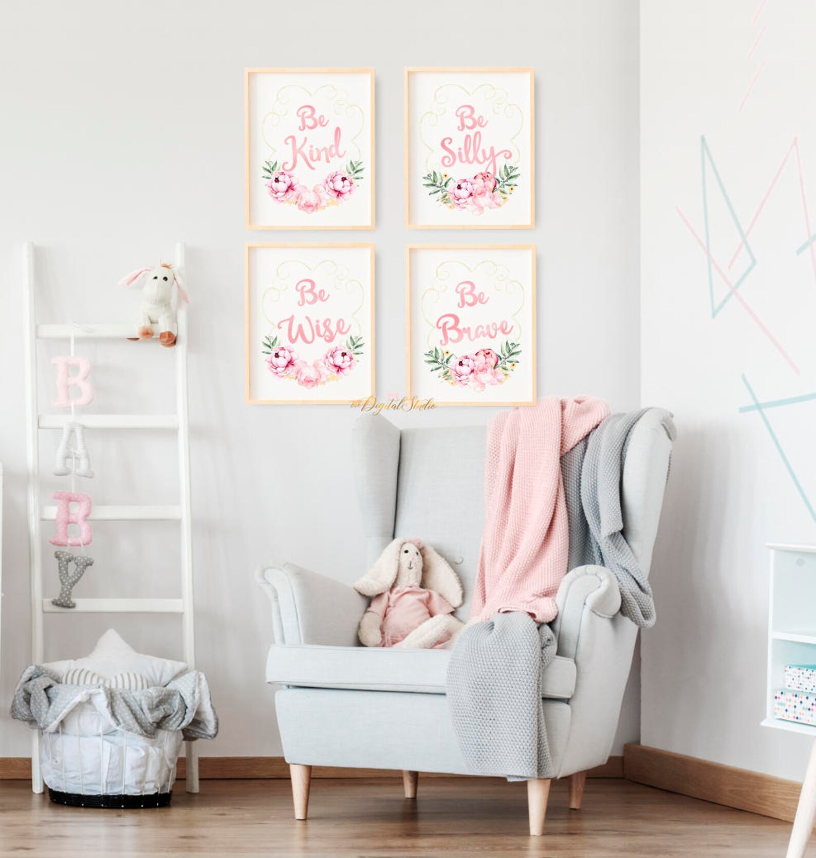 Pink Nursery Wall Art Floral Watercolor Wall Art Boho Etsy