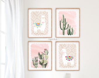 Llama Nursery Decor, Llama and Cactus Prints, Baby Girl Nursery Art, PRINTABLE Nursery Wall Art, Llama Baby Shower Gift, Set of 4, 103