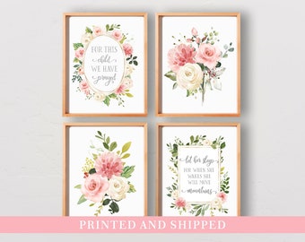 For this Child we have Prayed, Baby Girl Room Decor, Farmhouse Nursery Prints Set of 4