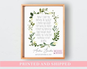 Now I lay me down to sleep, Farmhouse Nursery Print, Baby Boy Bedtime Prayer, Greenery Nursery Wall Decor, Christening Gift