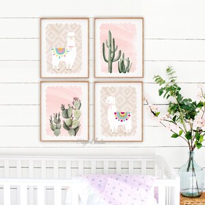 Decoración de vivero de llamas, estampados de llamas y cactus, arte de guardería para niñas, arte de pared de guardería IMPRIMIBLE, regalo de baby shower de llamas, conjunto de 4, 103 imagen 4