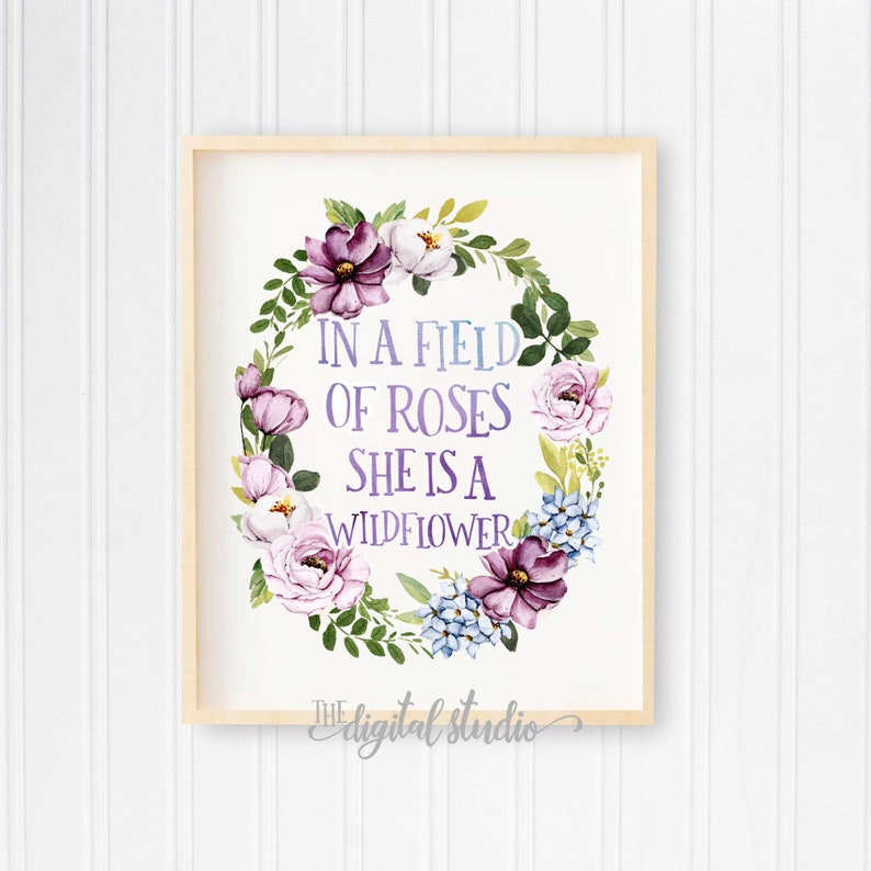 In a Field of Roses Quote, Baby Girl Nursery Decor, Purple Girl Nursery Wall Art, PRINTABLE Nursery Art, Baby Shower Nursery Art, 106 image 1