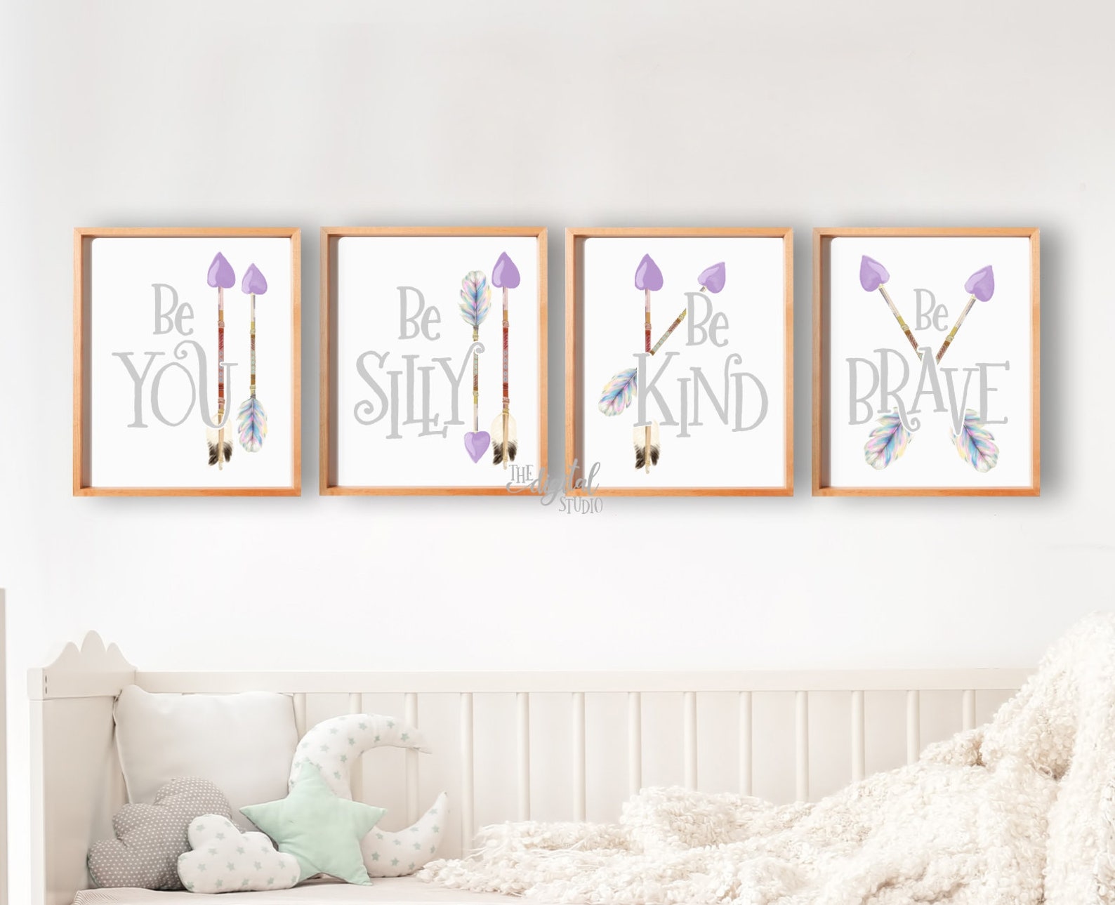 Baby Girl Purple Nursery Wall Decor Arrow Wall Art Be Brave Etsy