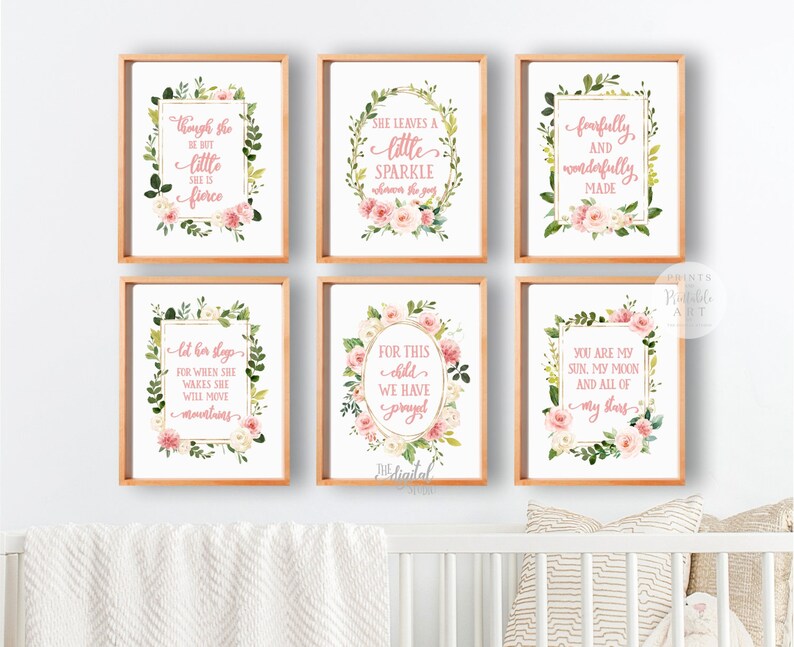 PRINTABLE Watercolor Floral Nursery Decor Quotes Wall Art