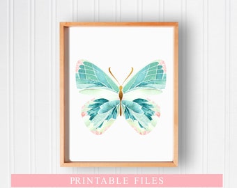 Butterfly Wall Art, Mint and Gold Baby Girl Nursery Wall Art, Printable Wall Decor, Boho Nursery Art Prints, DIGITAL DOWNLOAD, 108