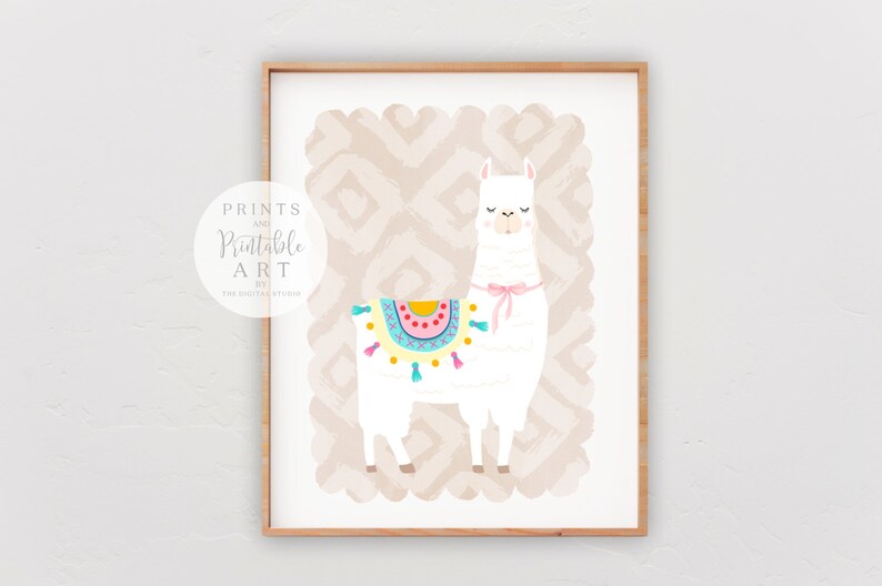 Decoración de vivero de llamas, estampados de llamas y cactus, arte de guardería para niñas, arte de pared de guardería IMPRIMIBLE, regalo de baby shower de llamas, conjunto de 4, 103 imagen 6