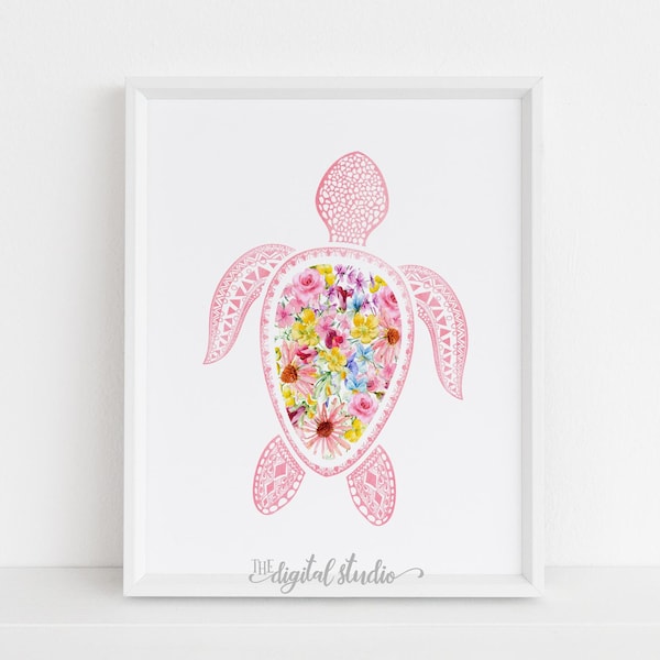 Ocean Nursery Wall Art, Sea Turtle Nursery Decor, Tropical Baby Girl Nursery, Beach Themed Nursery, Baby Girl Nursery, DIGITAL DOWNLOAD, 210