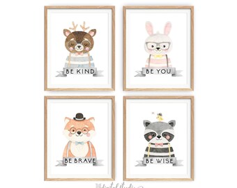 Woodland Nursery Prints, Woodland Animal Nursery Wall Art, Woodland Baby Shower, Baby Girl Nursery Decor, Set of 4 Prints