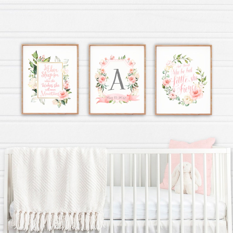 Pink Baby Girl Nursery Wall Decor Floral Nursery Wall Art Set Etsy