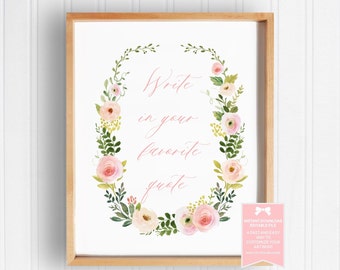 Baby Girl Nursery Wall Art, Editable Nursery Art, Blush Flower Nursery Print, Printable Quote, Digital Download, Baby Shower Gift, 104 B