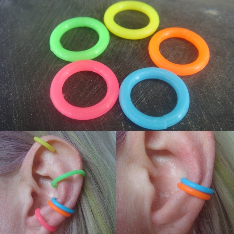 Neon Ear Cuff Neon Ear Cuff Set of 5 Hypoallergenic Earrings Rainbow Earrings Body Jewelry