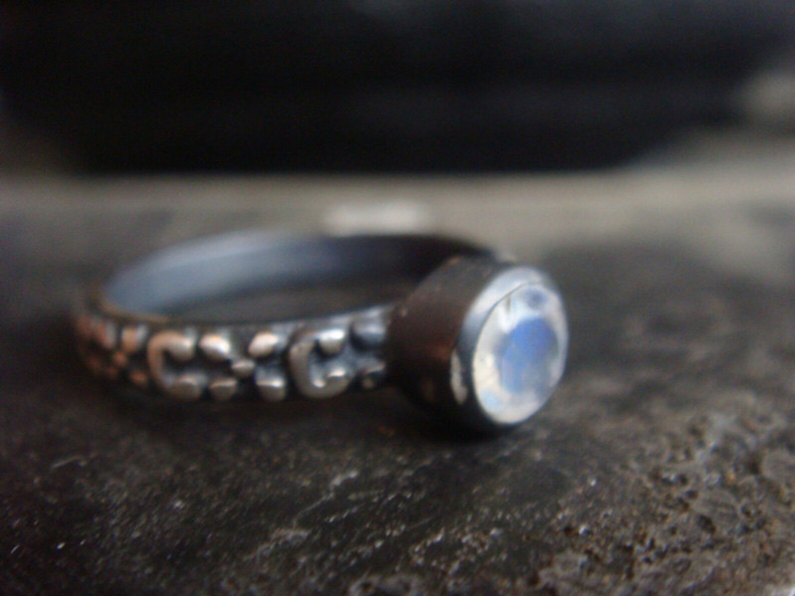 Oxidized Rainbow Moonstone Ring
