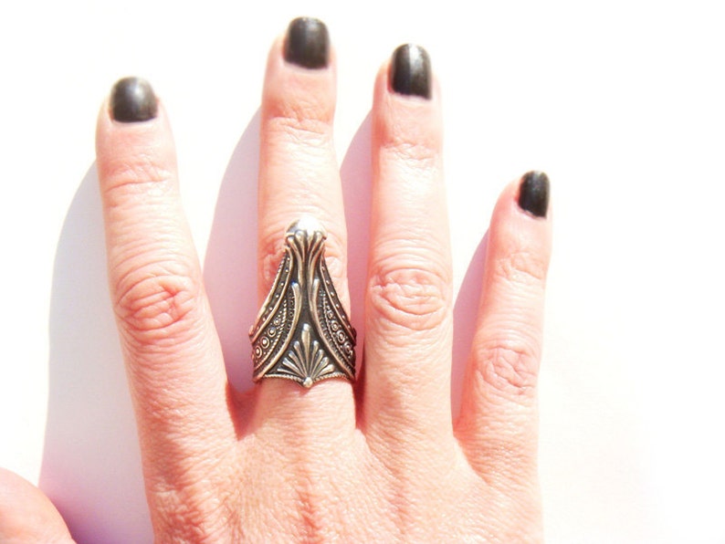 Victorian Gothic Silver Ring, Statement Ring, Armor Ring, Sculptural Ring, Gothic Ring, Victorian Ring, Medieval Ring image 1