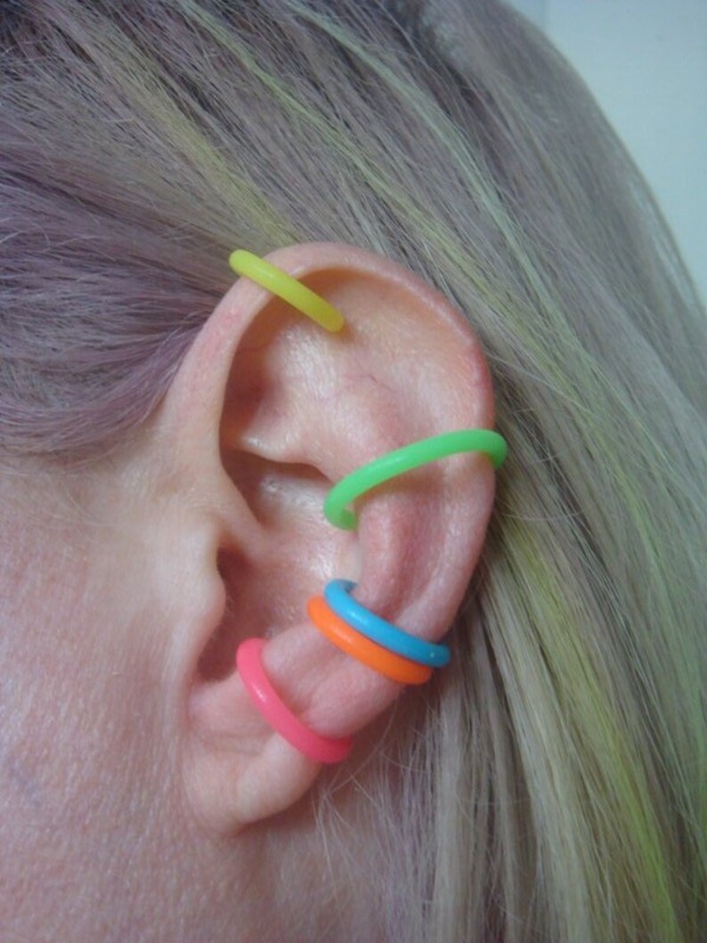 Neon Ear Cuff Neon Ear Cuff Set of 5 Hypoallergenic Earrings Rainbow Earrings Body Jewelry