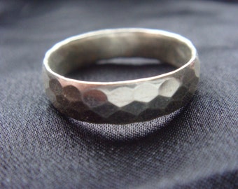 Faceted Sterling Silver Ring Unisex Wedding Band men's wedding band