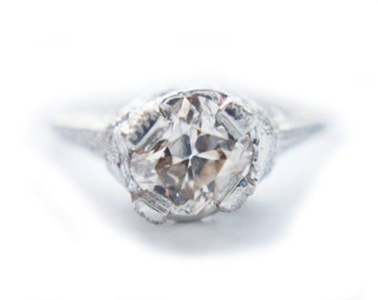 Art Deco Diamond Ring Champagne Diamond Ring Diamond Platinum Ring
