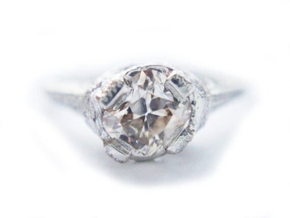 Art Deco Champagne Diamond Ring, Vintage Platinum Engagement Ring