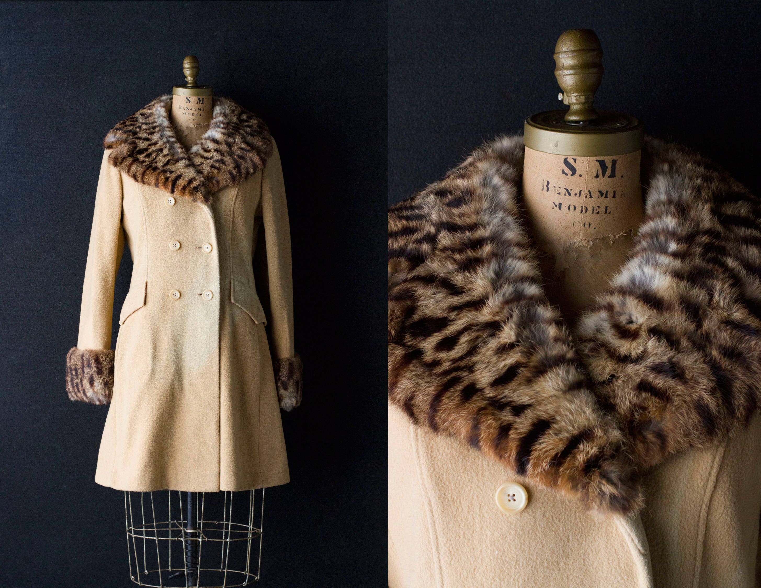 Rare Bobcat Fur Trimmed Wool Coat Wildcat / Lynx Fur Neiman Etsy