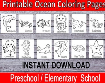 Printable Ocean Coloring Pages for kids Under The Sea Themed Preschool and Elementary Instant Download Coloring Pages