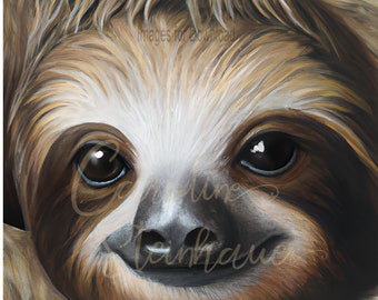 Digital Painting Cute Baby Sloth Smiling | Artificial Intelligence Art |Ai Art| Instant Download Wall Art Print On Demand Commercial Use