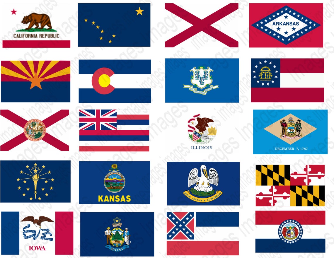Printable Pictures State Flags Clipart Set 50 Individual State Etsy